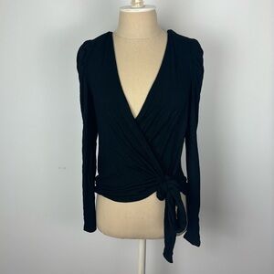 Aqua Wrap Shirt Black Long Sleeve Shoulder Pads M